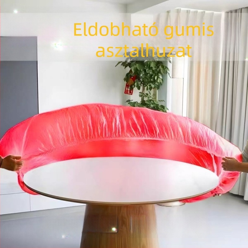 Egyszer használatos kerek asztalterítő elasztikus szalaggal, olaj- és vízálló, vastított, piros, grill- és bankettpartikhoz, PE műanyag