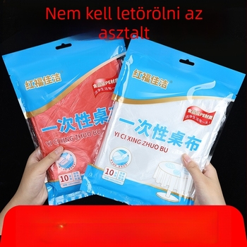 Egyszer használatos, átlátszó piros műanyag asztalterítő, vastagított kivitel, egy darabos, vízálló szállodai és otthoni étkezéshez.