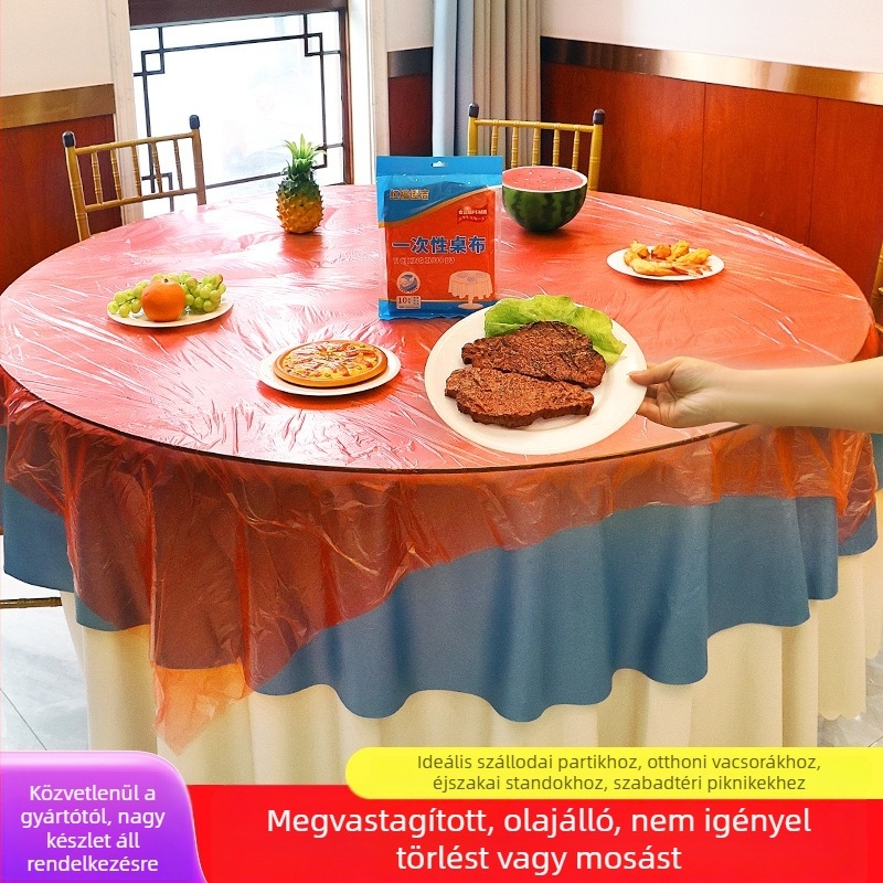 Egyszer használatos, átlátszó piros műanyag asztalterítő, vastagított kivitel, egy darabos, vízálló szállodai és otthoni étkezéshez.
