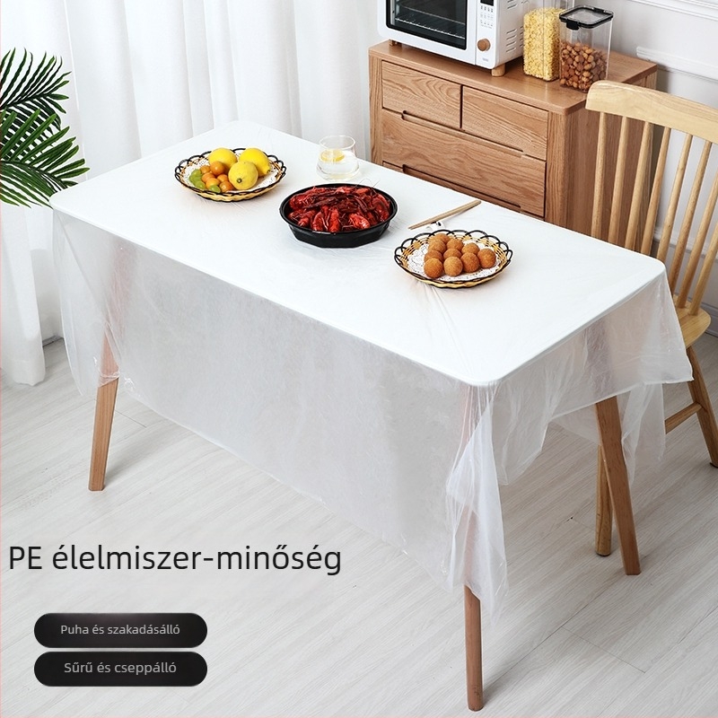 Egyszer használatos négyszögletű asztalterítő, műanyag (PE) anyag, négyszögletes forma, minta: ahogy látható, 10 darabos csomagban