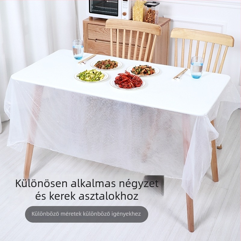 Egyszer használatos négyszögletű asztalterítő, műanyag (PE) anyag, négyszögletes forma, minta: ahogy látható, 10 darabos csomagban
