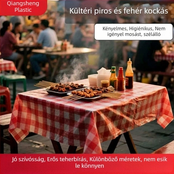 Vörös kockás egyszer használatos műanyag asztalterítő, háztartási, piknik és barbecue használatra, kereskedelmi célokra
