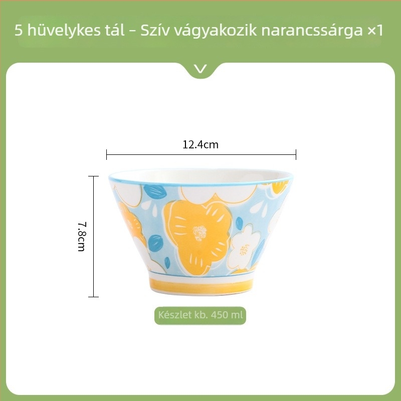 Kerámiás kónikus rizstál, japán stílusú, aláglazúros felülettel, mikróhullámú sütőben használható, gyerekeknek