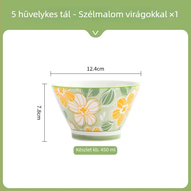 Kerámiás kónikus rizstál, japán stílusú, aláglazúros felülettel, mikróhullámú sütőben használható, gyerekeknek