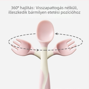 Szilikon baba etetésére szolgáló kanál és villa készlet, szörny design, hajlítható edzőkanál könyökcsavaróval, 3 hónapos kortól