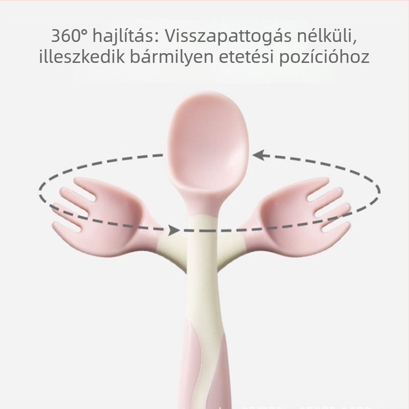 Szilikon baba etetésére szolgáló kanál és villa készlet, szörny design, hajlítható edzőkanál könyökcsavaróval, 3 hónapos kortól