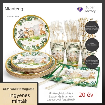 Egyszer használatos papírtálak partira – állat ábrázolásos minta, kör alakú, 250 ml kapacitás, 2 év eltarthatóság