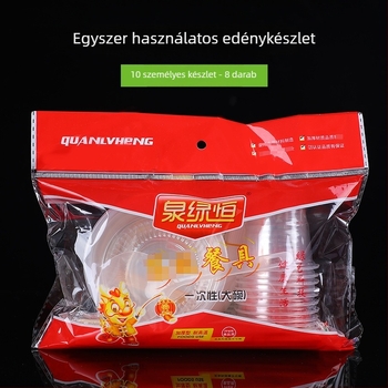 Spring Green Heng Egyszer használatos étkészlet 10 személyre – vastagított műanyag tálak, pálcikák, kanalak és poharak, biológiailag lebomló, 60 készlet dobozonként