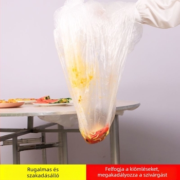 Egyszer használatos kerek asztalterítő kötős szélű és rugalmas élű, átlátszó, vastagabb, víz- és olajálló