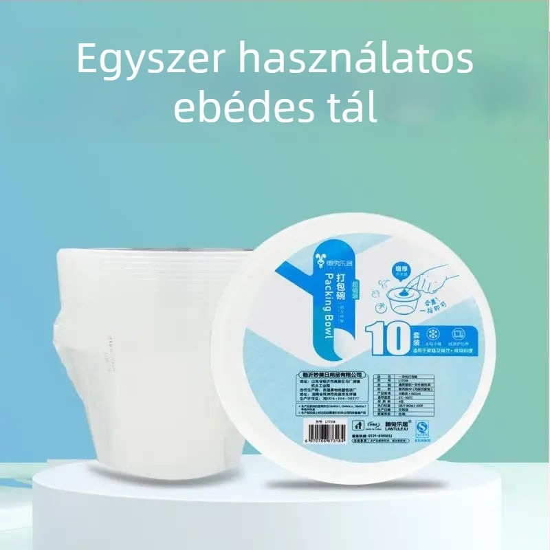 Egyszer használatos kör alakú ebédtartó, áttetsző, 10 darabos készlet, mikrohullámú sütőben nem használható