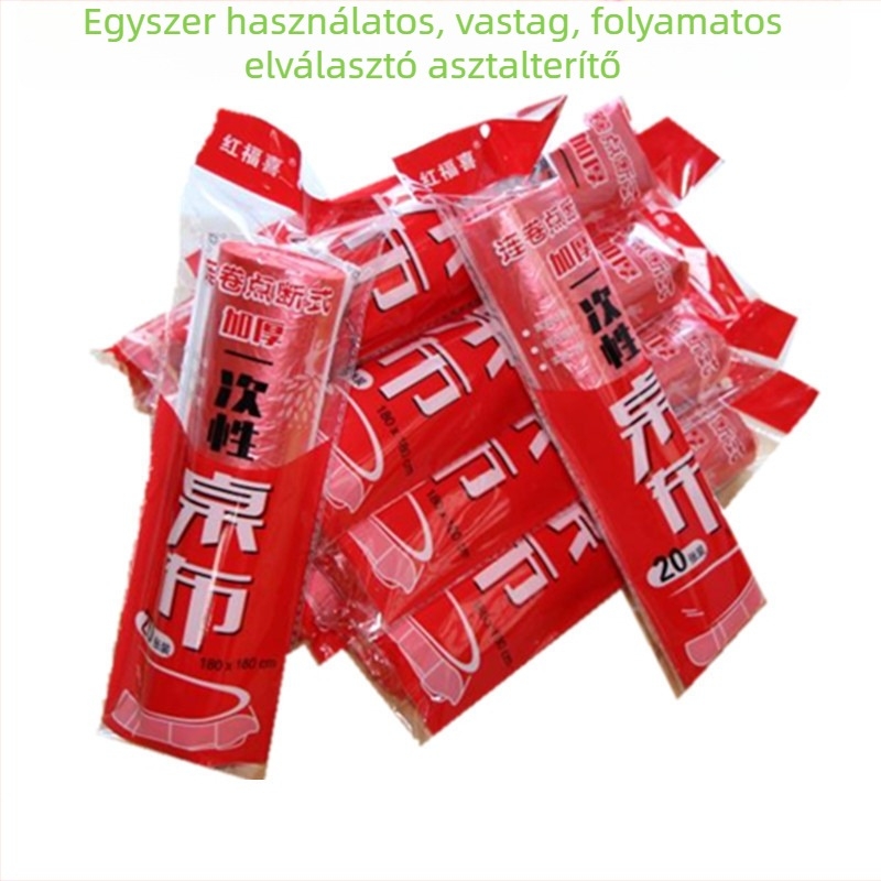 Egyszer használatos műanyag asztalterítő, négyzetes, két tónusú minta, lebomló, 20 lap/tekercs, Red Fuxi