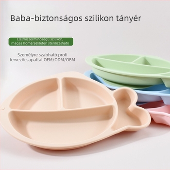 Gyerekeknek szóló szilikon vacsoratetál, három rekeszes, erős szívóhatású, vastagított szilikon