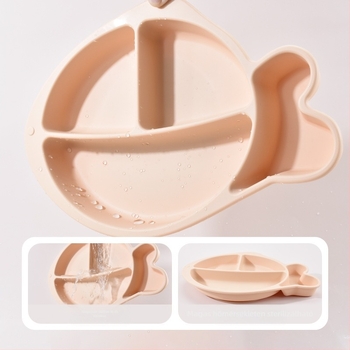 Gyerekeknek szóló szilikon vacsoratetál, három rekeszes, erős szívóhatású, vastagított szilikon