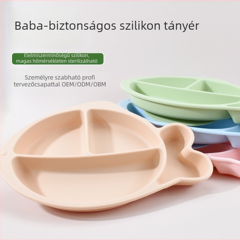 Gyerekeknek szóló szilikon vacsoratetál, három rekeszes, erős szívóhatású, vastagított szilikon