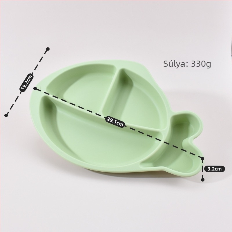 Gyerekeknek szóló szilikon vacsoratetál, három rekeszes, erős szívóhatású, vastagított szilikon