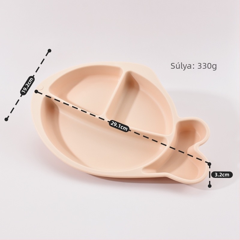 Gyerekeknek szóló szilikon vacsoratetál, három rekeszes, erős szívóhatású, vastagított szilikon
