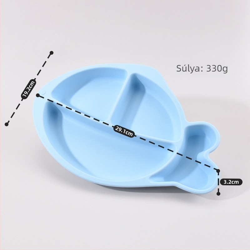 Gyerekeknek szóló szilikon vacsoratetál, három rekeszes, erős szívóhatású, vastagított szilikon