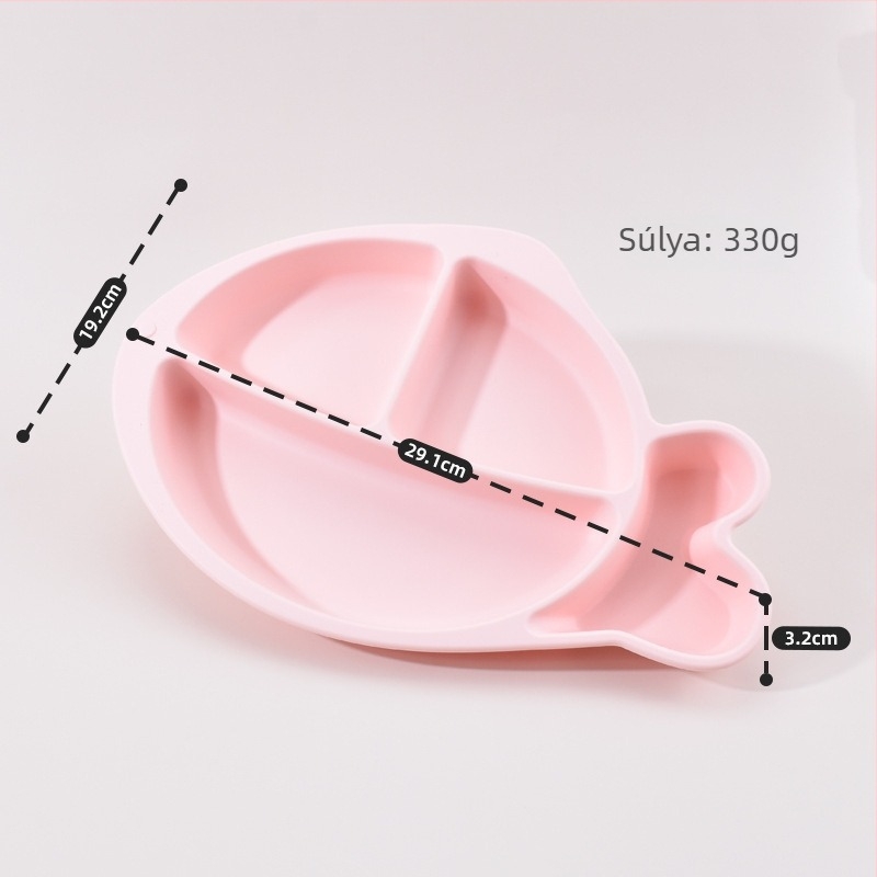 Gyerekeknek szóló szilikon vacsoratetál, három rekeszes, erős szívóhatású, vastagított szilikon