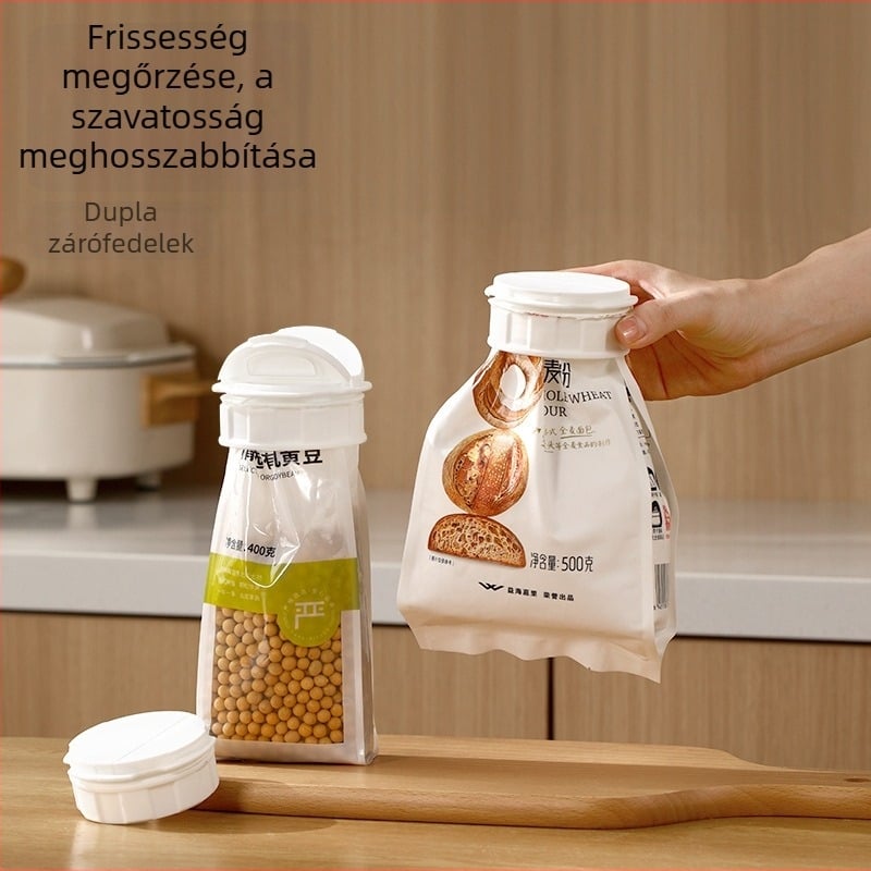 FaSoLa műanyag nedvességálló tasakzáró klipsz, dupla nyílású kiömlőfejjel, lisztzsákokhoz