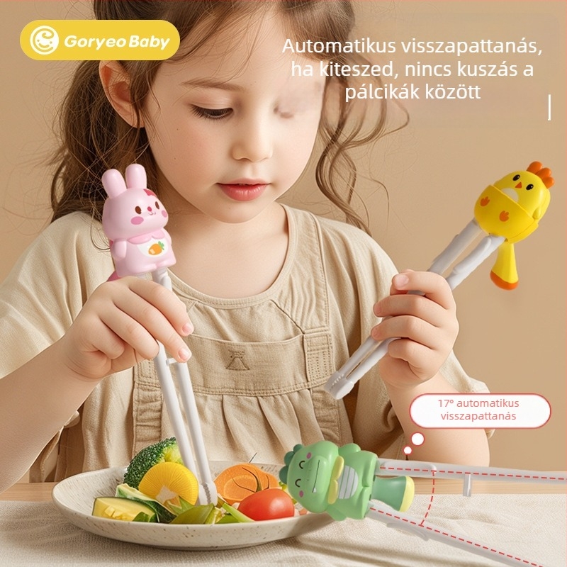Goryeobaby tanuló evőpálcika - ABS anyag, Tiger Mouth kialakítás, 2 darabos készlet, gyermekek 24 hónaptól