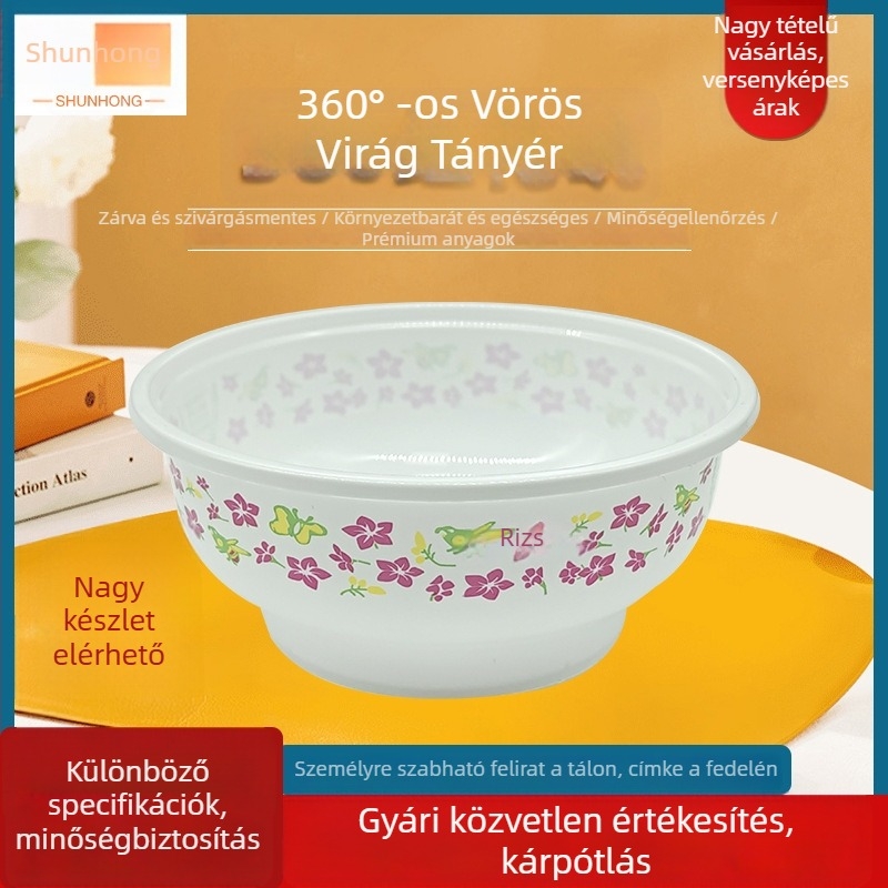 Egyszer használatos kerek tál, élelmiszer-minőségű PP anyagból, logóval testre szabható, mikrohullámú sütőben nem alkalmas, biológiailag lebomló.