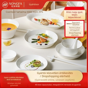 Songfa csont porcelán étkészlet virágos mintával, modern minimalista stílus, mikrohullámú sütőben használható