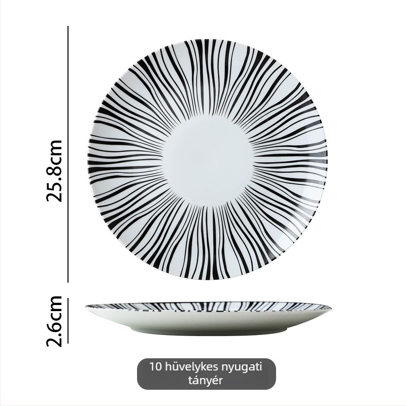 Porcelánból készült nyugati stílusú vacsora tányér, körkörös, kb. 20 cm átmérőjű, alkalmas tésztákhoz és steakhez – otthoni étkészlet
