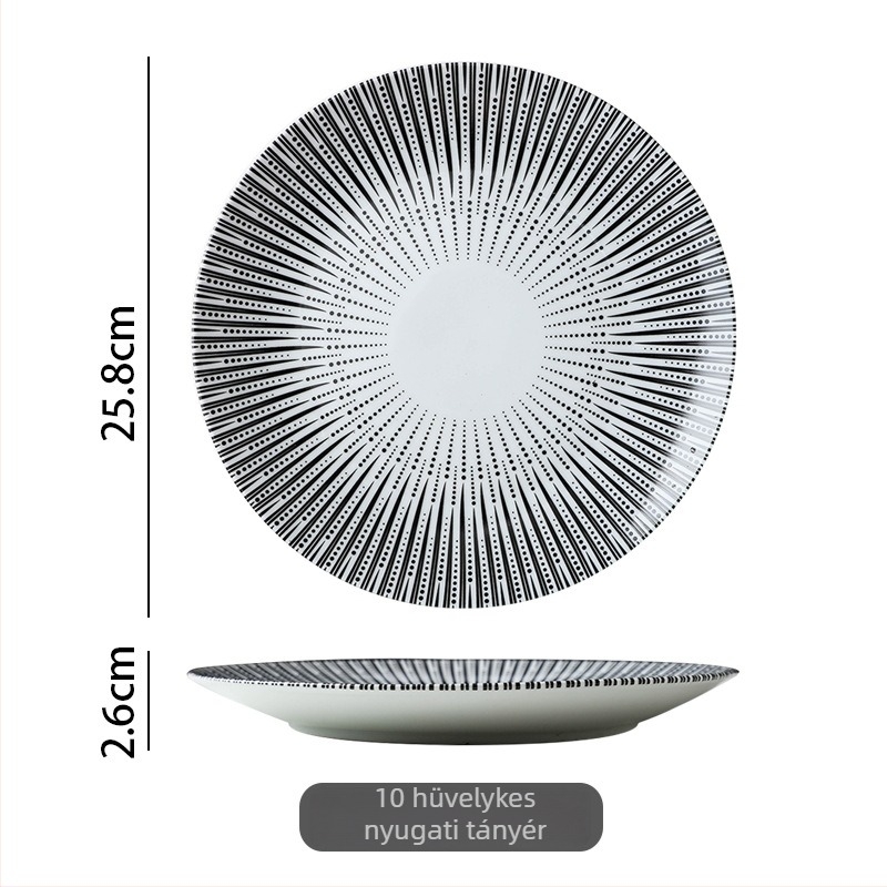 Porcelánból készült nyugati stílusú vacsora tányér, körkörös, kb. 20 cm átmérőjű, alkalmas tésztákhoz és steakhez – otthoni étkészlet