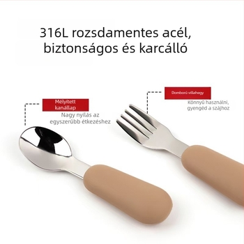 304 rozsdamentes acélból készült gyermekek étkezőkészlete három rekeszes tányérral, szívó alappal, kétfülű tállal és evőeszközökkel (villa és kanál); 6 hónaptól; 4 darab