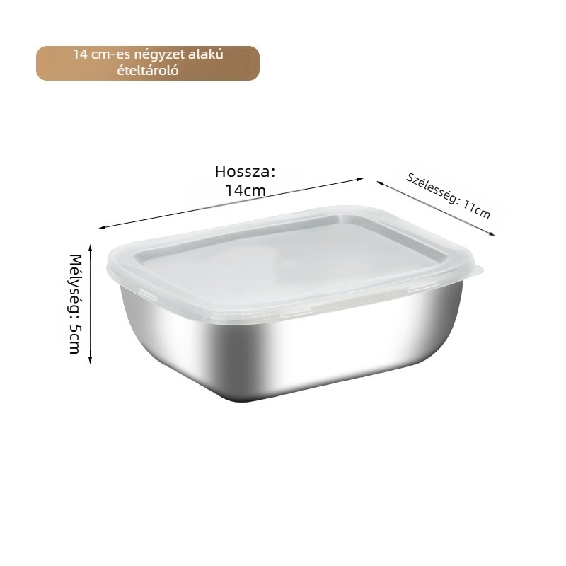 Rozsdamentes acél ebédes doboz fedéllel, téglalap alakú, 501–800 ml kapacitás, élelmiszer-minőségű, szorosan záródó, mikrohullámú sütőben használható