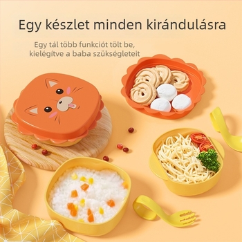 Baba etető tálkák készlet, oroszlános karikatúra témájú, 2 darabos, polipropilén (PP)