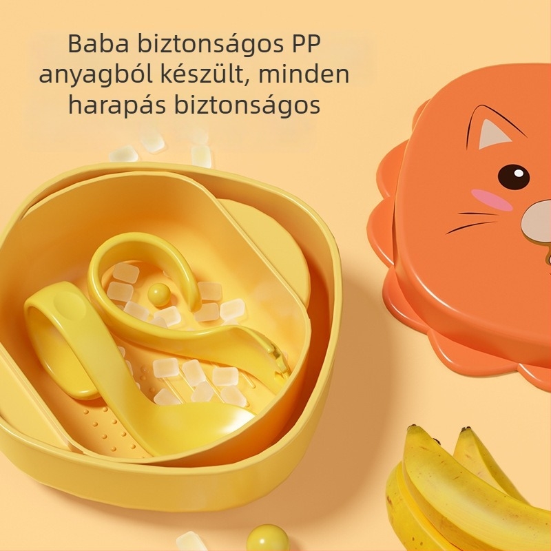 Baba etető tálkák készlet, oroszlános karikatúra témájú, 2 darabos, polipropilén (PP)