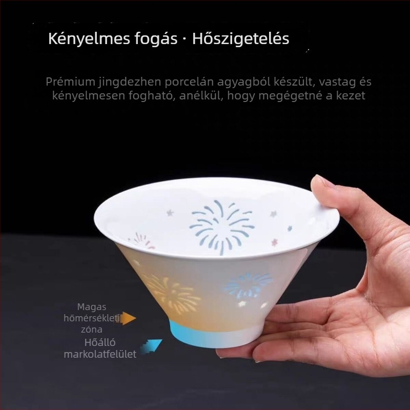 Hetes színű porcelán rizs tál virágos kézzel festett mintával, 12–12,9 cm átmérő, modern minimalista stílus, ideális ajándék.