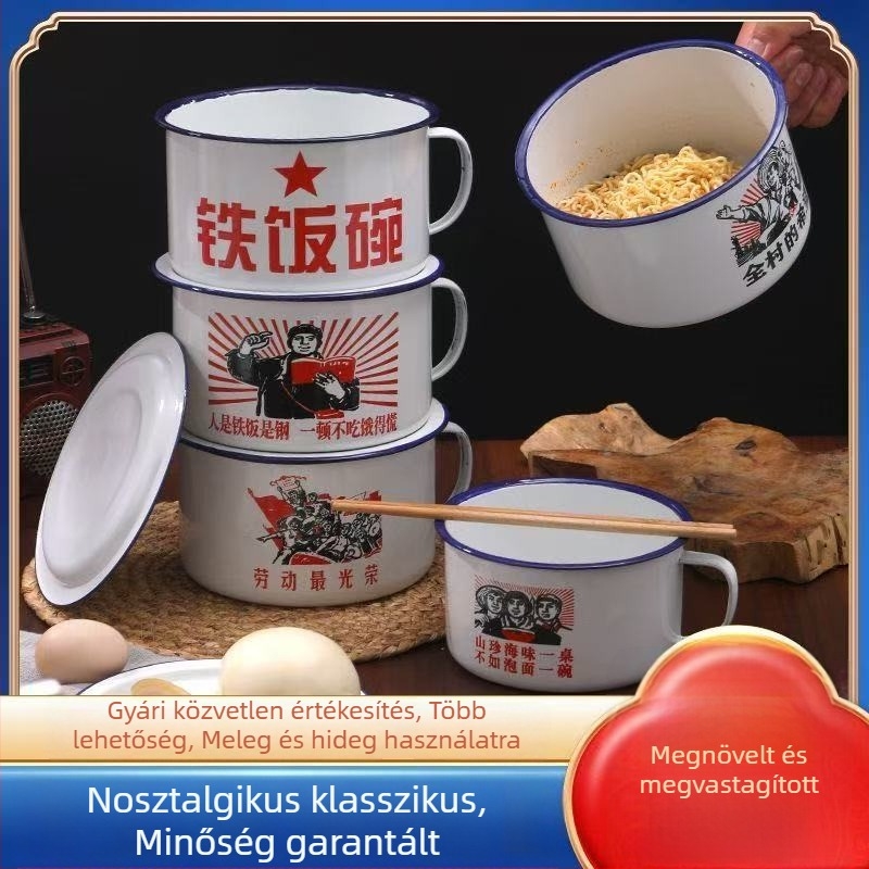 Emailezett tál fedővel, nagy kapacitású, kerek formájú, könnyen tisztítható, átmérő 14 cm