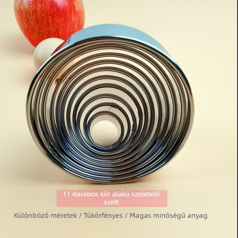 11 darabos rozsdamentes acél kör alakú tortaforma készlet mousse, torta és süteményekhez