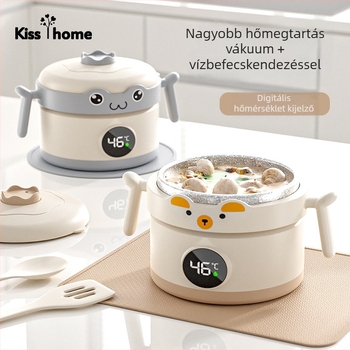 Kisgyermekeknek készült rozsdamentes acélból készült izolált vízzel töltött tál, hőmérséklet kijelzővel, 6 hónapos kortól