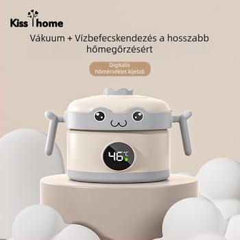 Kisgyermekeknek készült rozsdamentes acélból készült izolált vízzel töltött tál, hőmérséklet kijelzővel, 6 hónapos kortól