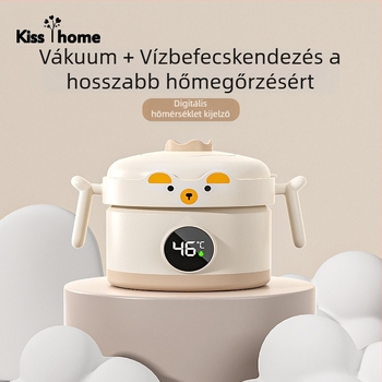 Kisgyermekeknek készült rozsdamentes acélból készült izolált vízzel töltött tál, hőmérséklet kijelzővel, 6 hónapos kortól