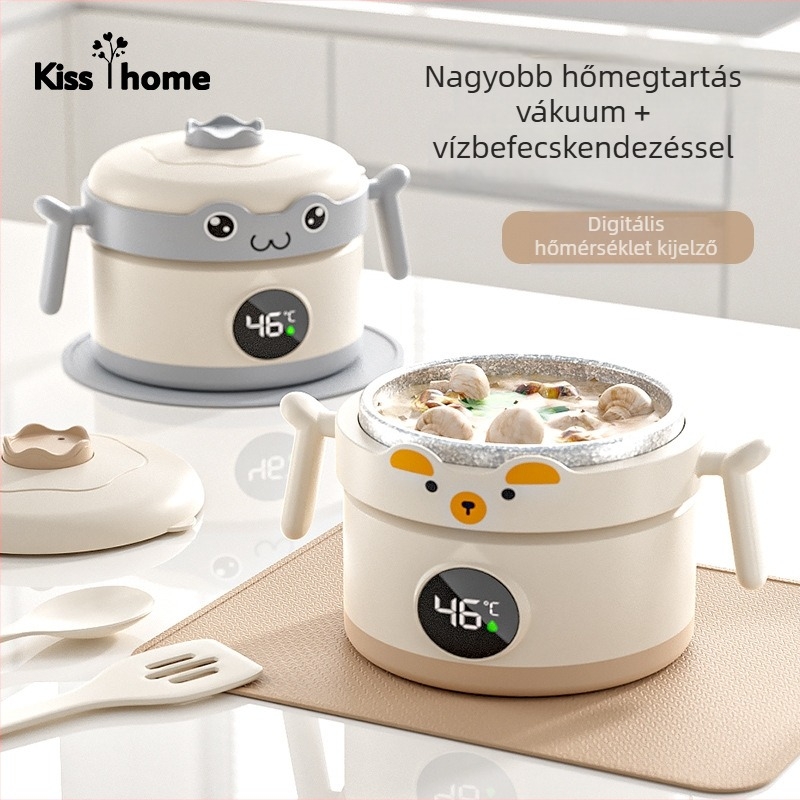 Kisgyermekeknek készült rozsdamentes acélból készült izolált vízzel töltött tál, hőmérséklet kijelzővel, 6 hónapos kortól