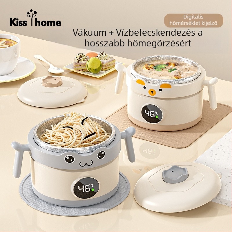 Kisgyermekeknek készült rozsdamentes acélból készült izolált vízzel töltött tál, hőmérséklet kijelzővel, 6 hónapos kortól