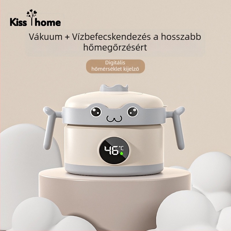 Kisgyermekeknek készült rozsdamentes acélból készült izolált vízzel töltött tál, hőmérséklet kijelzővel, 6 hónapos kortól