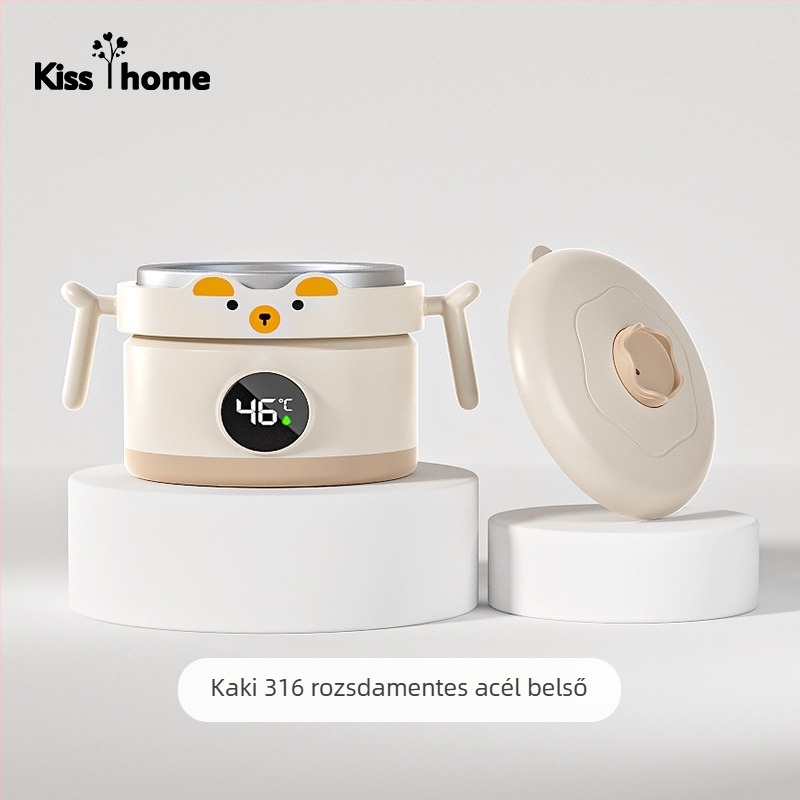 Kisgyermekeknek készült rozsdamentes acélból készült izolált vízzel töltött tál, hőmérséklet kijelzővel, 6 hónapos kortól
