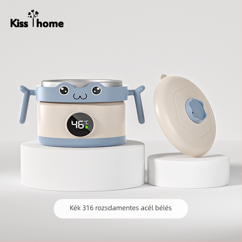 Kisgyermekeknek készült rozsdamentes acélból készült izolált vízzel töltött tál, hőmérséklet kijelzővel, 6 hónapos kortól