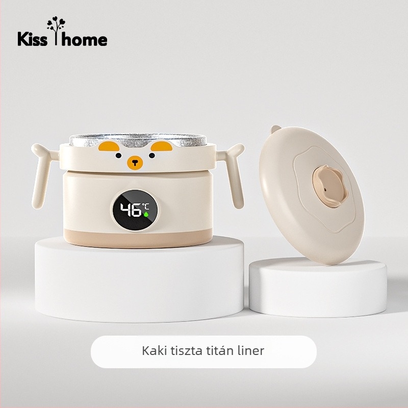 Kisgyermekeknek készült rozsdamentes acélból készült izolált vízzel töltött tál, hőmérséklet kijelzővel, 6 hónapos kortól