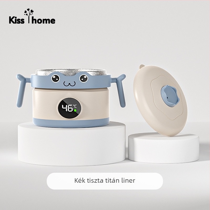 Kisgyermekeknek készült rozsdamentes acélból készült izolált vízzel töltött tál, hőmérséklet kijelzővel, 6 hónapos kortól