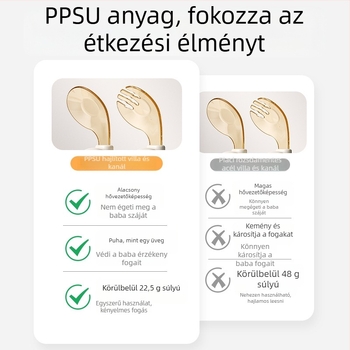 Baba tanuló villája és kanálja szilikonból – önálló evéshez, 12 hónapos kortól