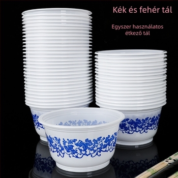 Egyszer használatos műanyag tálak, 40 darabos készlet, kör alakú, növény- és virágminta