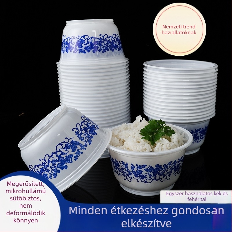 Egyszer használatos műanyag tálak, 40 darabos készlet, kör alakú, növény- és virágminta