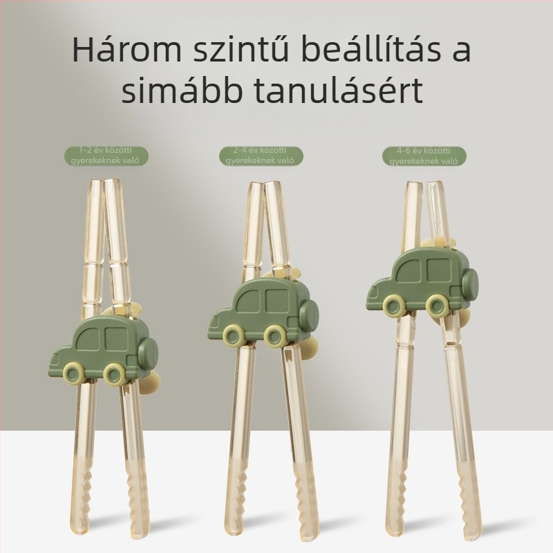 Autó formájú tanuló evőpálcikák gyerekeknek, tigriszáj dizájnnal, ABS anyagból, 24 hónapos és idősebbeknek, 1 készlet