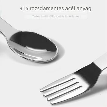 Gyerekeknek szánt étkészlet: szilikon kanál és rozsdamentes acél villa, 2 darabos készlet, dinoszaurusz mintával, 6 hónapos kortól